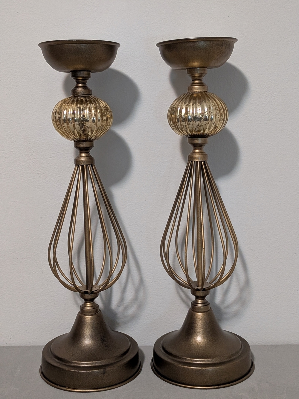 Metal & Golden Accent Candle Holders - Bronze Finish